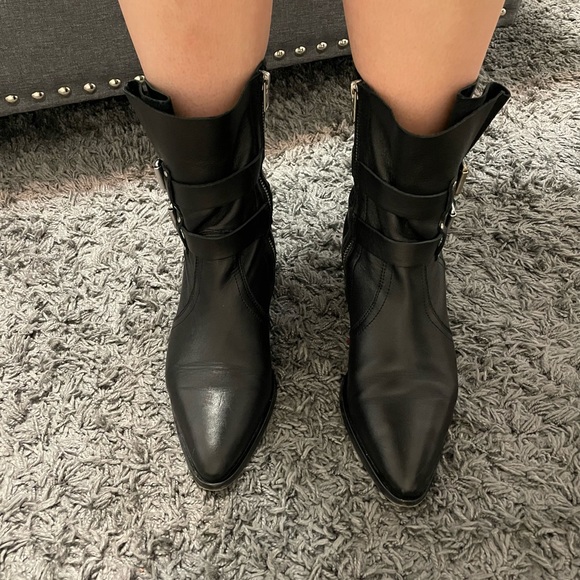 SOLD Allsaints Harriet Dual Buckle Leather Black Ankle Boots Size 39 - Picture 6 of 6